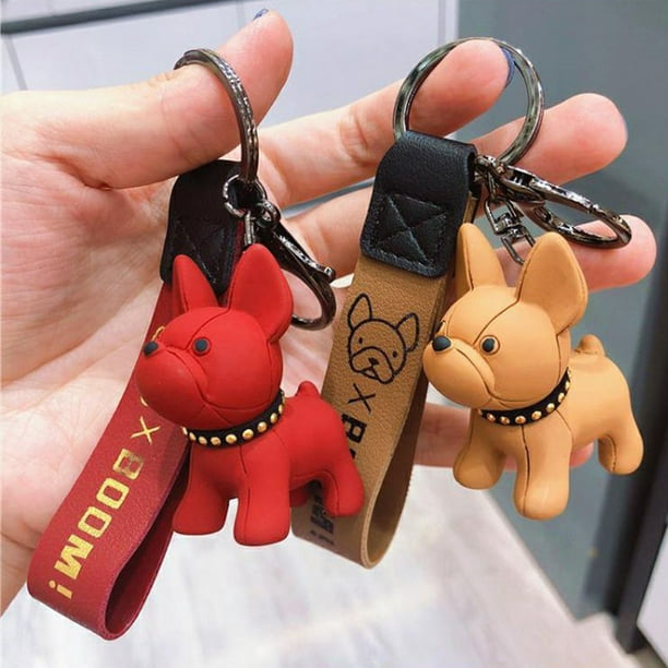 Bulldog Keychain Faux Leather Animal Dog Charm Keyring Key Holder Bags Accessory